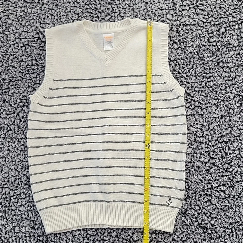 Gymboree Sweater Vest White with Gray Stripes Pullover V-Neck Boys Size 7/8
